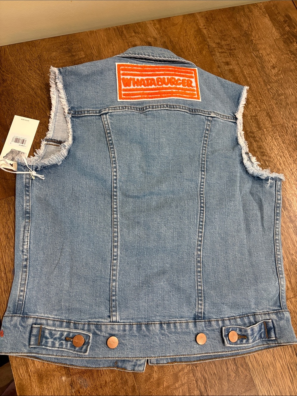 Wrangler x Whataburger Patch Denim Jean Cut Off Vest Size S NWT - Picture 4 of 7
